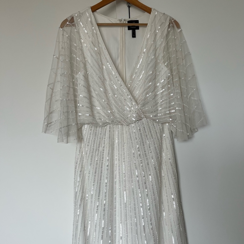 Adrianna Papell Sequin V-Neck Dress Ivory Size 8